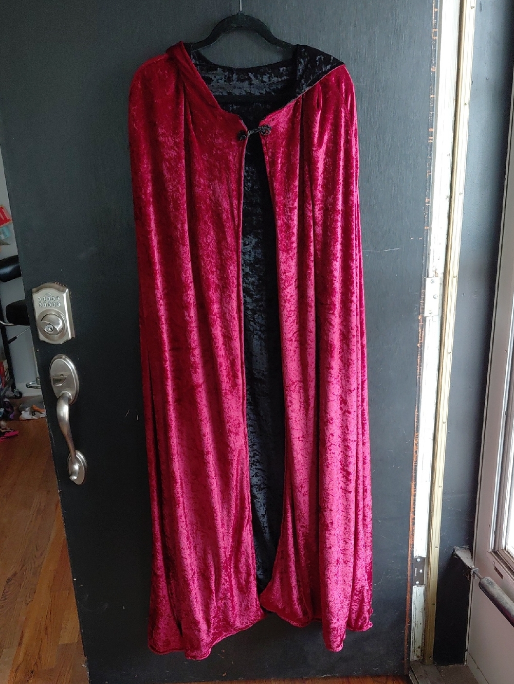 Black Velvet Reversible Hooded Cape | Red Lined Gothic Witch Cloak Floor Length